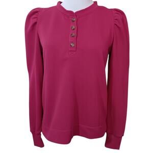 LOFT Cute Sweatshirt Top Puff Sleeves Size Small Pink Girly Retro Boho Coquette
